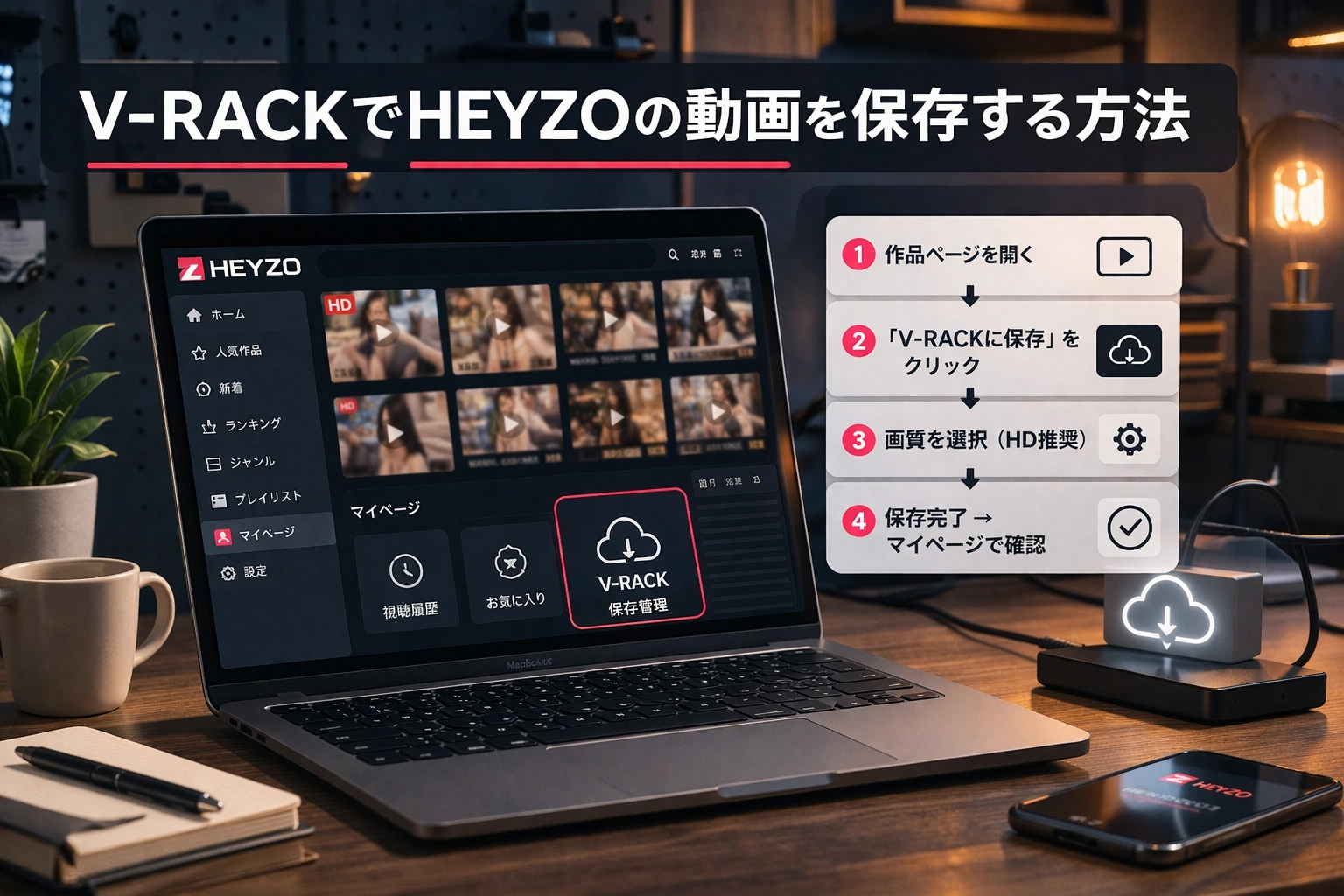 V-RACKでHEYZOの動画を保存する方法
