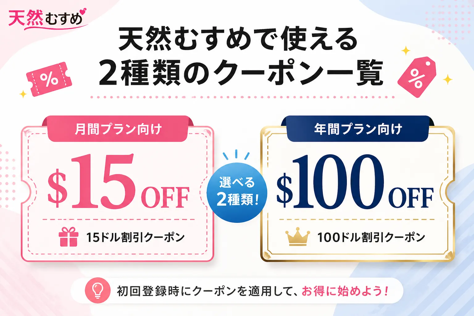 天然むすめで使える2種類のクーポン一覧