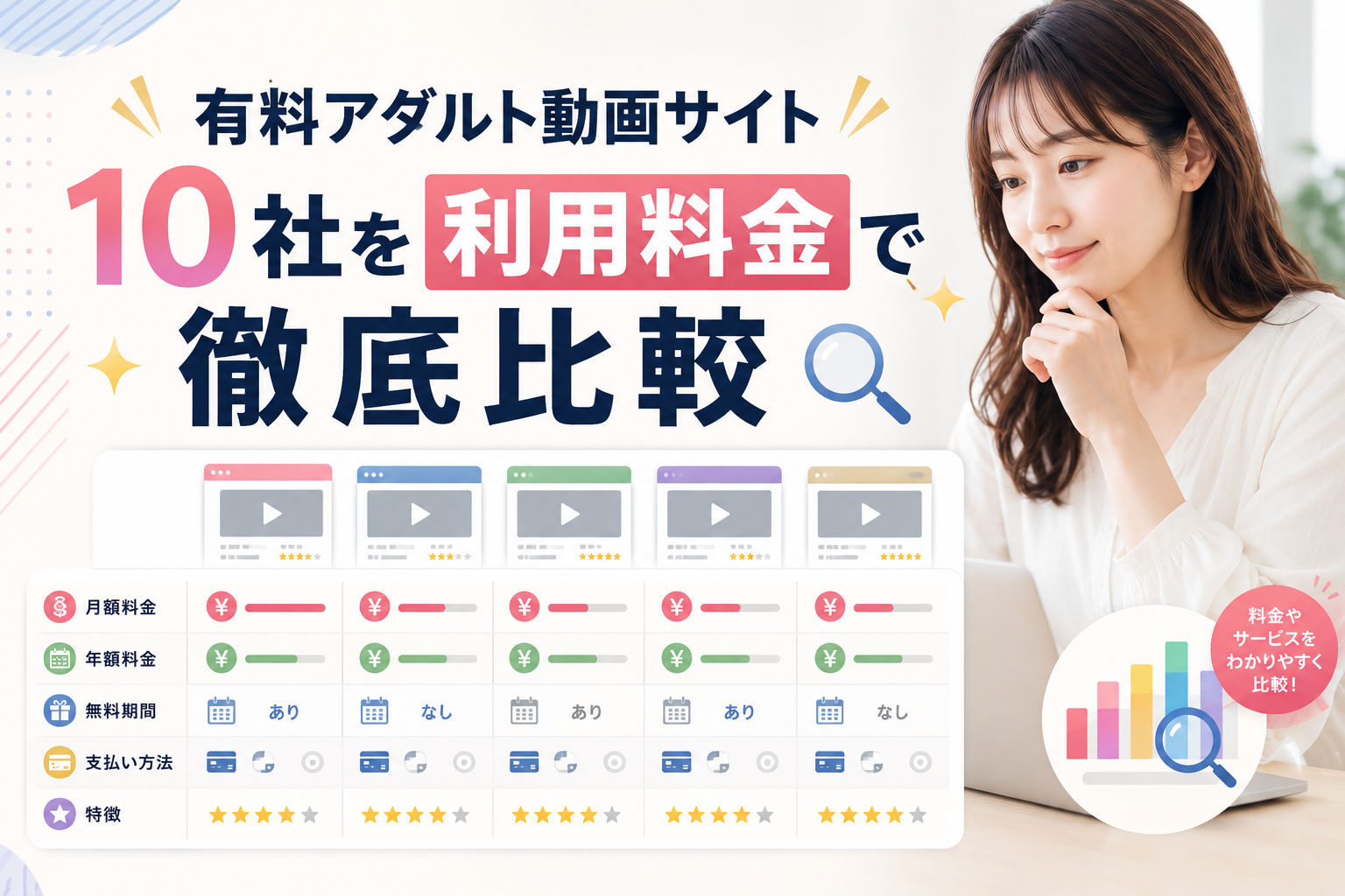 有料アダルト動画サイト10社を利用料金で徹底比較