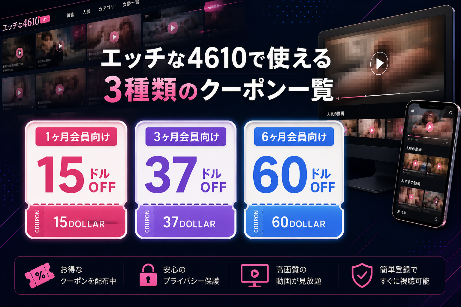 エッチな4610で使える3種類のクーポン一覧