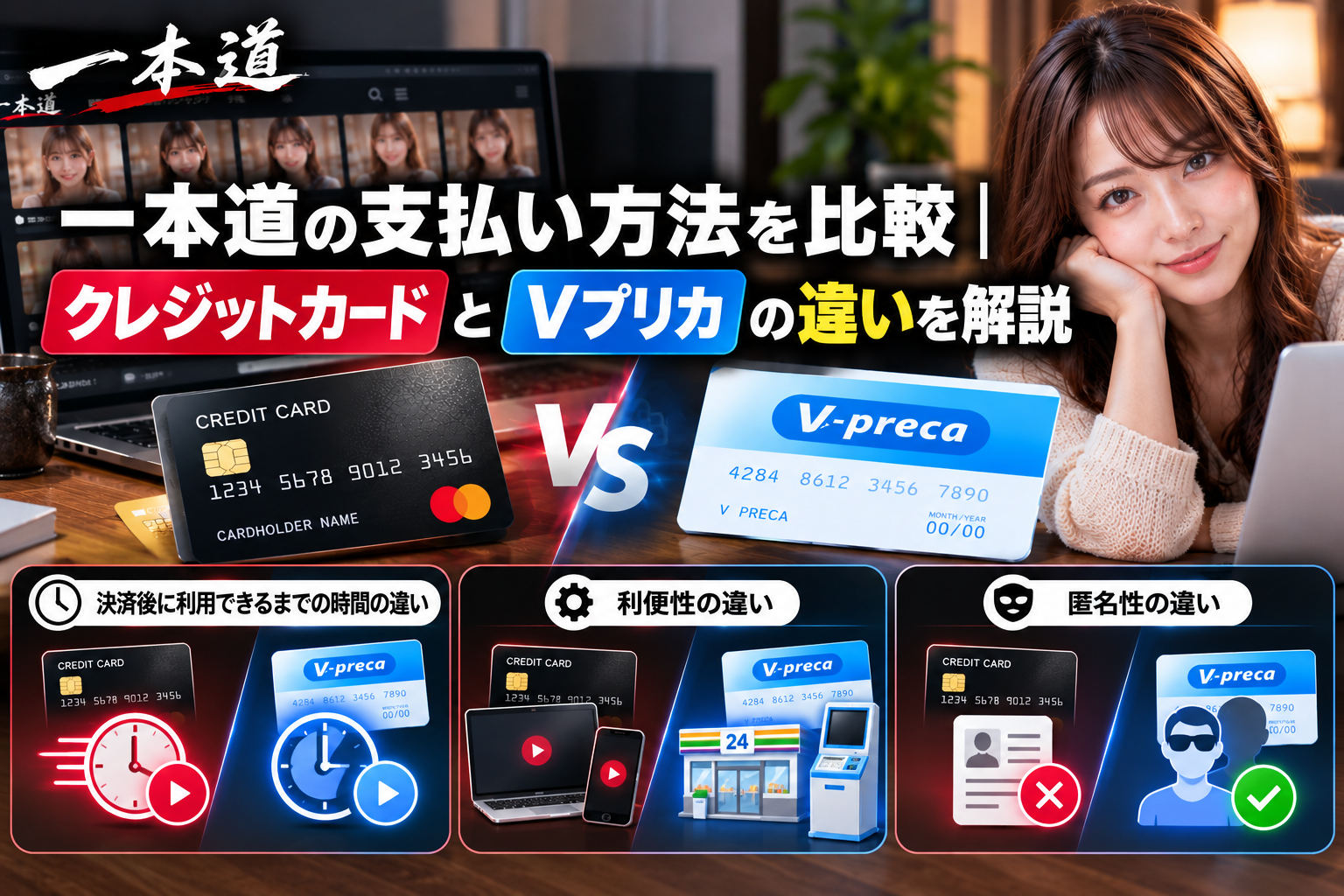 一本道の支払い方法を比較｜クレジットカードとVプリカの違いを解説